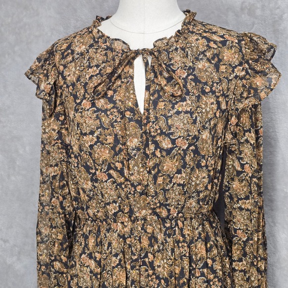 Moon River Floral Maxi Dress Ruffle Maxi Size L Boho Cottagecore Prairie Tiered - Picture 11 of 13